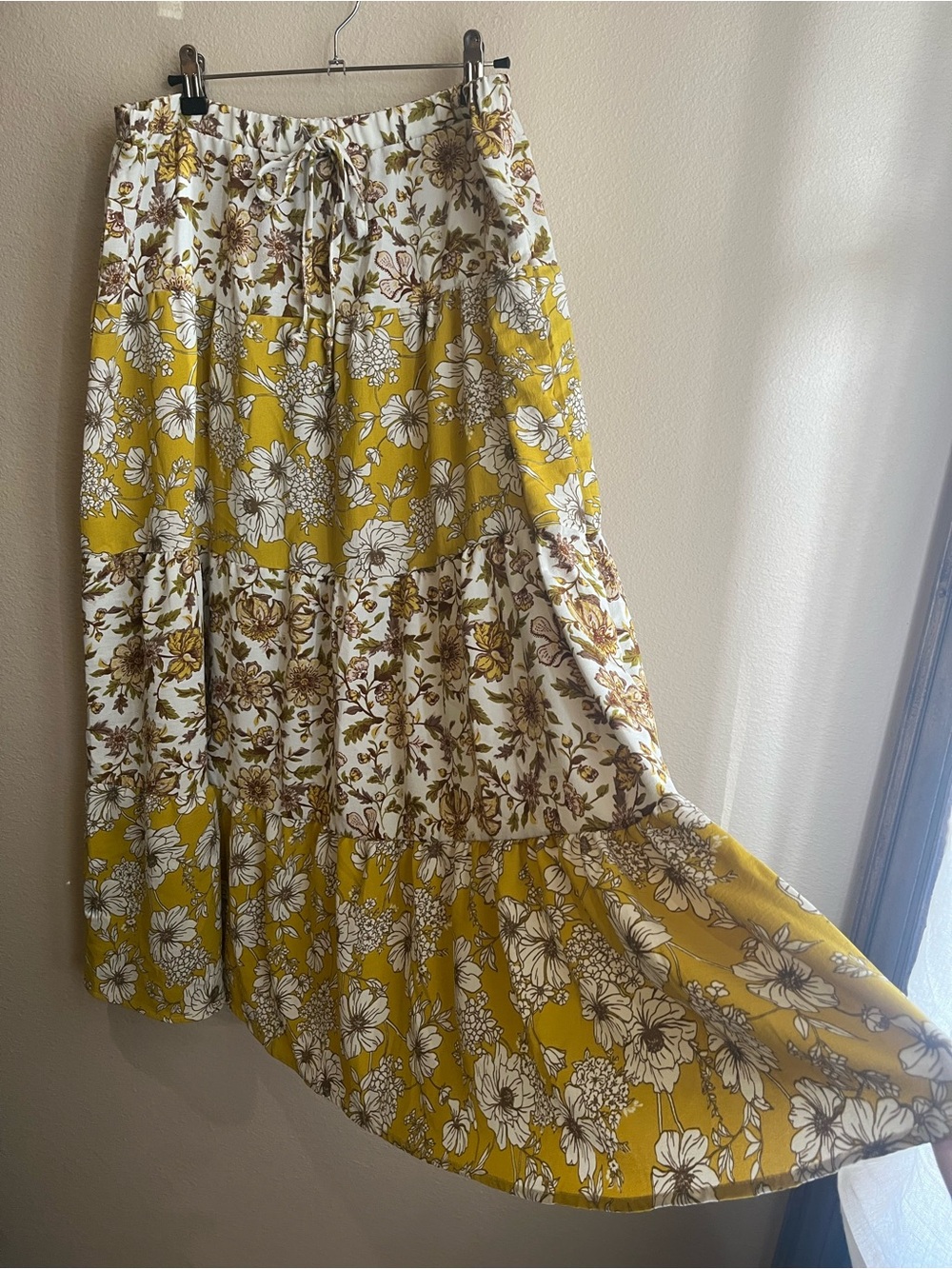 Floral Tiered Maxi Skirt in Mustard and White - Picture 3 of 7